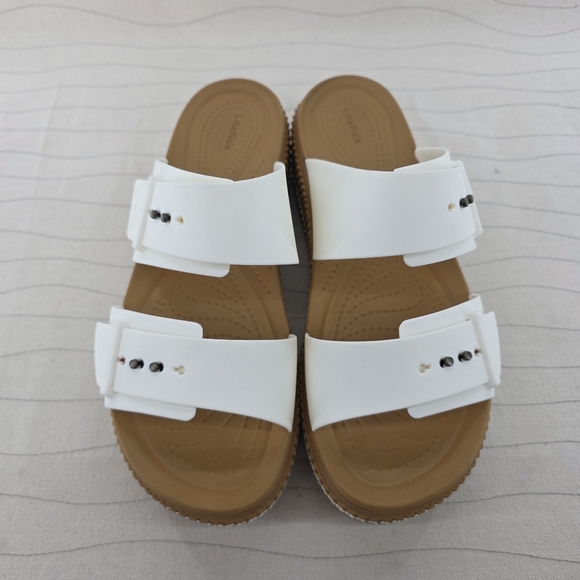 Crocs Womens Brooklyn Woven Buckle Chalk White Platform Sandals Shoes Size 9 - Picture 3 of 12